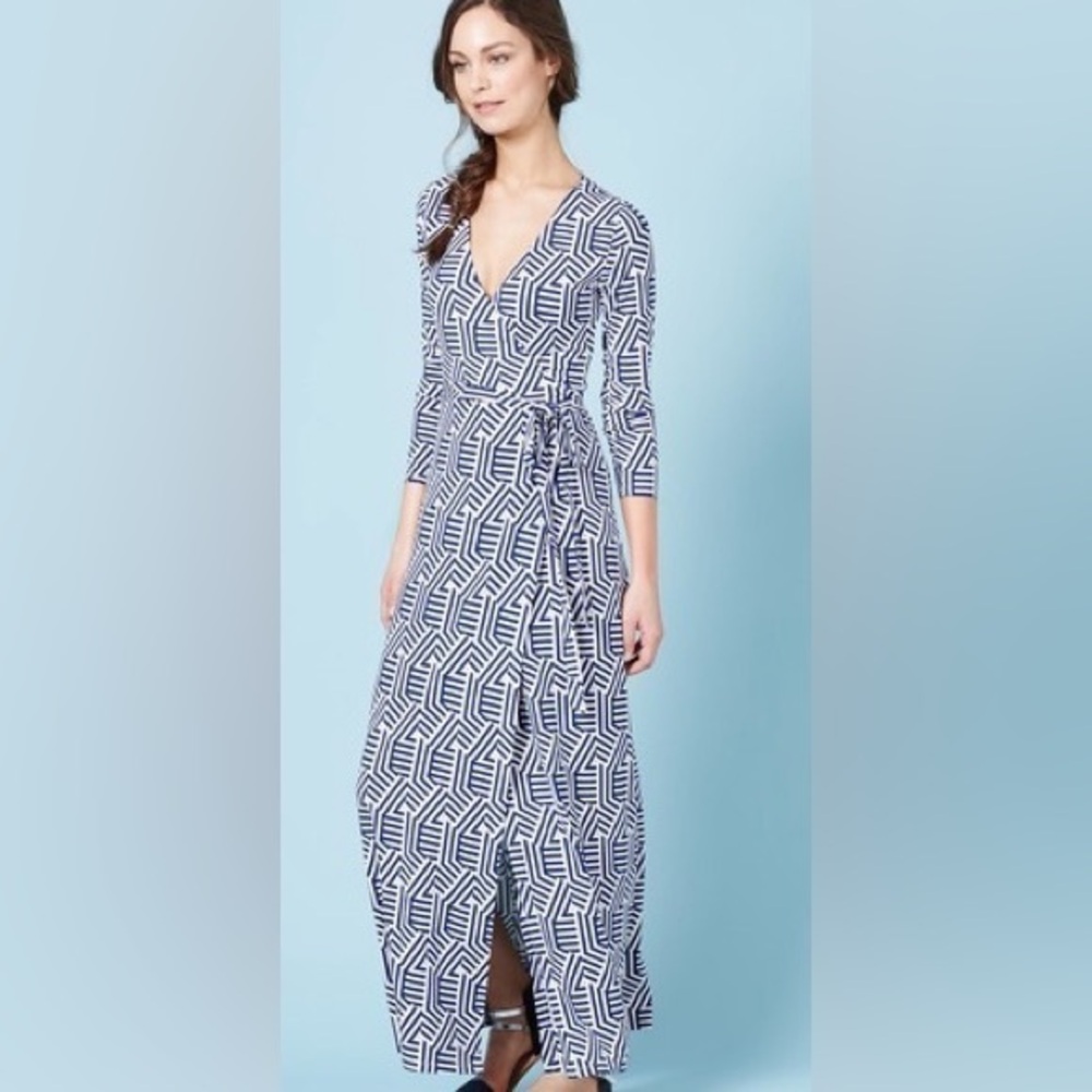 BODEN Maxi geometric Geo Print Abstract Wrap Maxi Dress EUC US 8 LONG